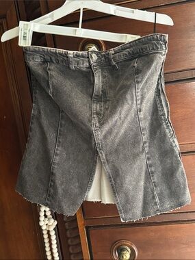 Zara - Gray Washed Denim Corset with Front Slit